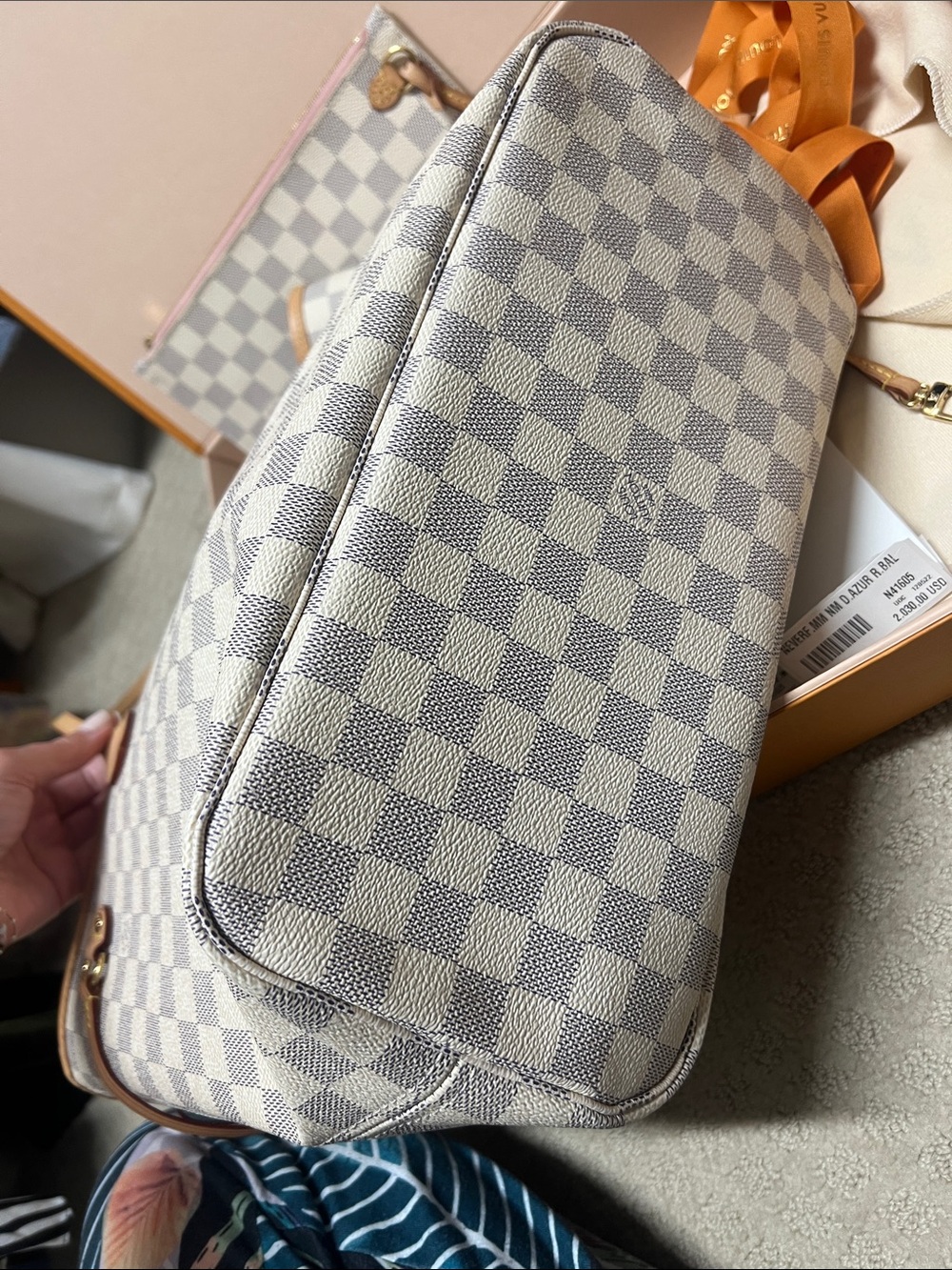 Authentic Louis Vuitton Damier Azur Tote with Pink Interior and Vachetta Trim - Picture 15 of 17